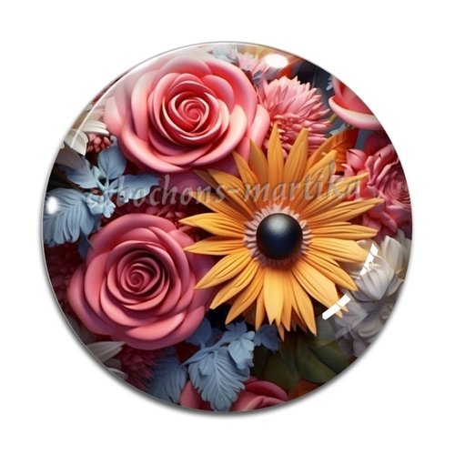 Cabochon fleur, cabochon résine ou verre, plusieurs tailles