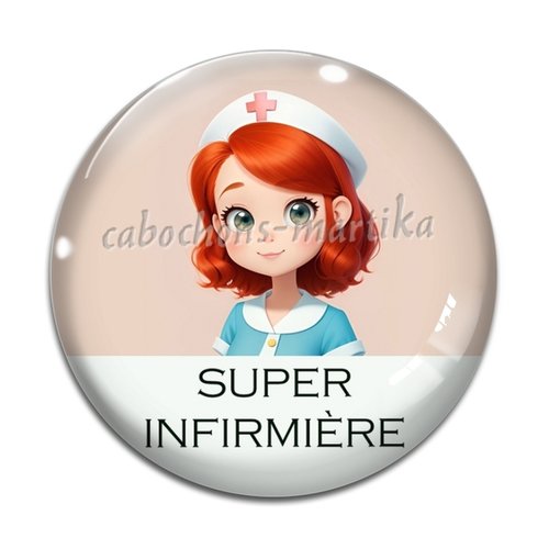 Cabochon super infirmière, cabochon résine ou verre, plusieurs tailles