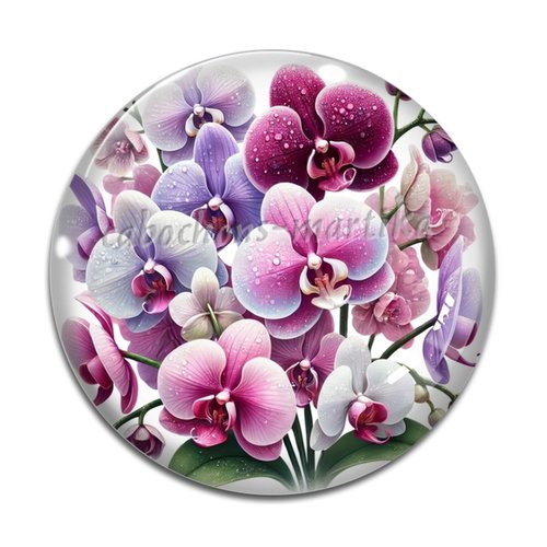 Cabochon fleur orchidée, résine ou verre, plusieurs tailles