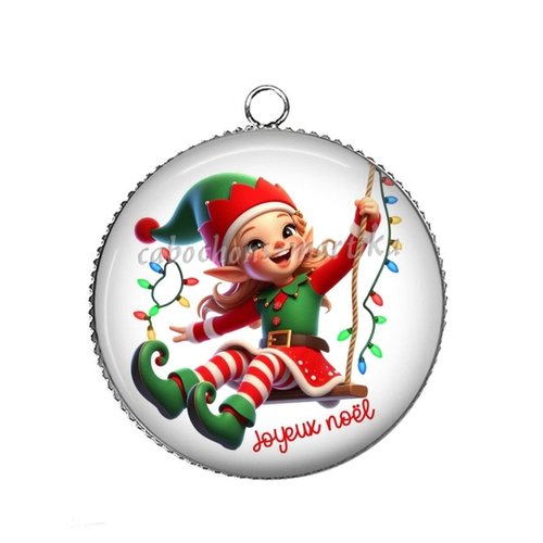 Pendentif cabochon joyeux noël, métal et èpoxy 25 mm