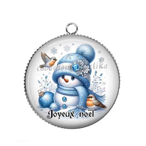 Pendentif cabochon joyeux noël, métal et èpoxy 25 mm