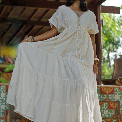 Robe Longue Coton Verichou - Bleu - Taille 38/40 - Midi - Été