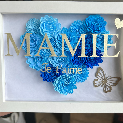Cadre mamie je t’aime – cadeau personnalisé fleurs papier – idée cadeau fête des grands-mères