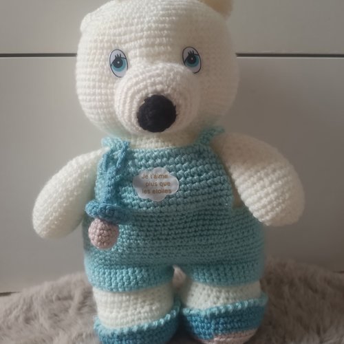 Grand ours polaire au crochet - 45 cm - pièce de décoration artisanale