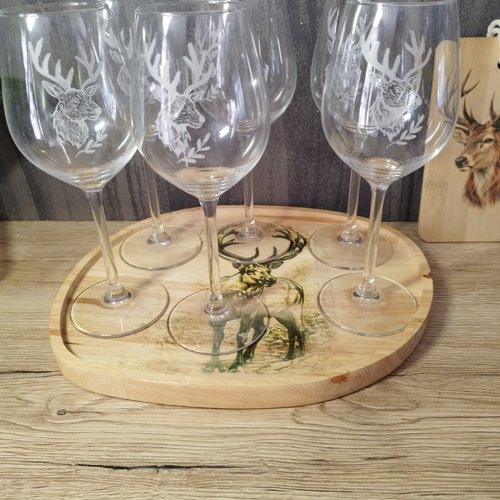 Plateau en bois sublimé motif cerf - fait main