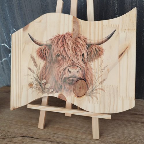 Décoration en bois motif vache highland 30 x 21 cm - fait main