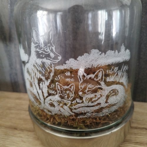 Photophore en verre gravé - motif renards