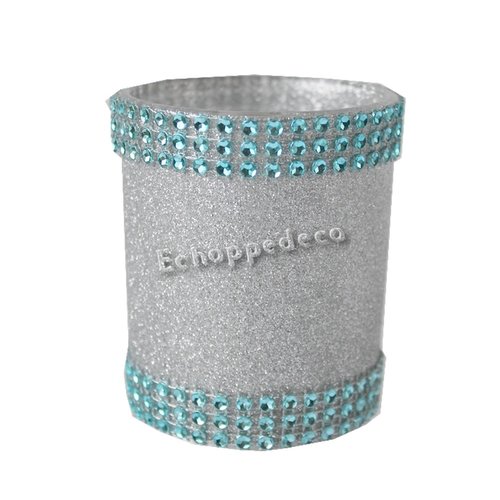 Bougeoir verre pailleté argent strass turquoise
