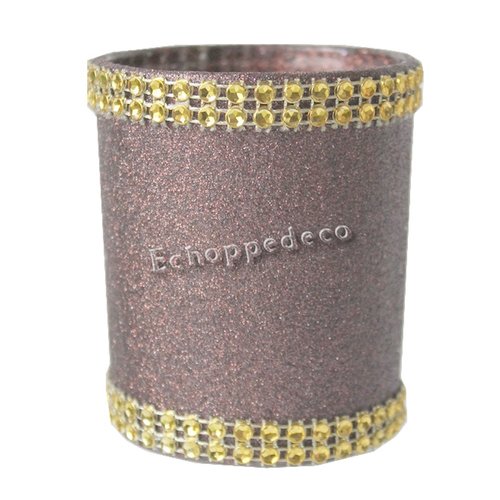 Bougeoir verre pailleté chocolat strass or