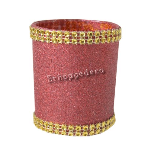 Bougeoir verre pailleté rouge strass or