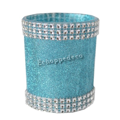 Bougeoir verre pailleté turquoise strass argent