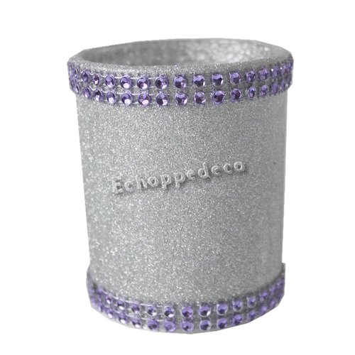 Bougeoir verre pailleté argent strass violet