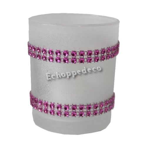 Bougeoir verre peint argent strass fuchsia