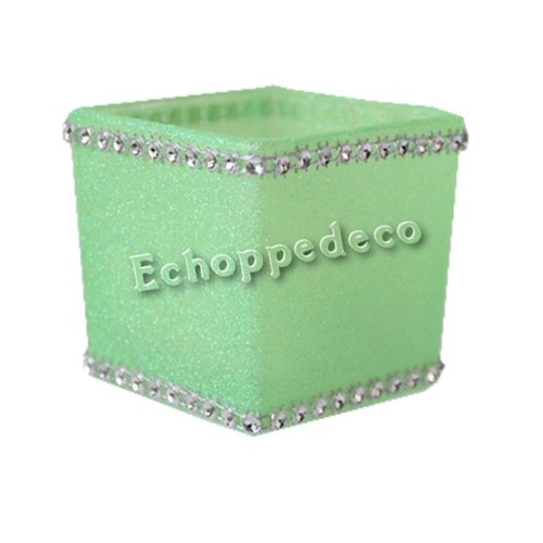 Bougeoir verre carré pailleté vert fluo strass argent