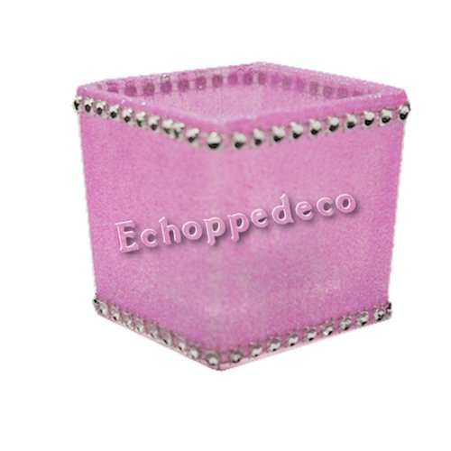 Bougeoir verre carré pailleté rose fluo strass argent