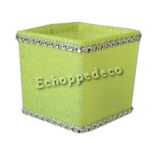 Bougeoir verre carré pailleté jaune fluo strass argent