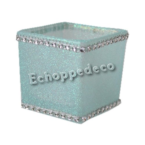 Bougeoir verre carré pailleté bleu fluo strass argent