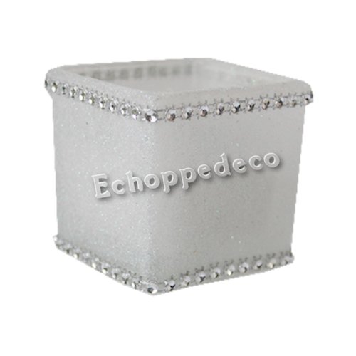 Bougeoir verre carré pailleté blanc fluo strass argent