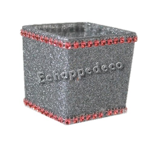 Bougeoir carré verre pailleté noir strass rouge