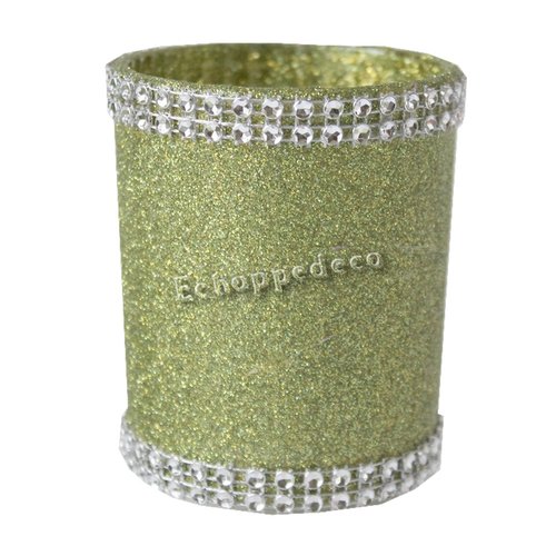 Bougeoir verre pailleté vert anis strass argent
