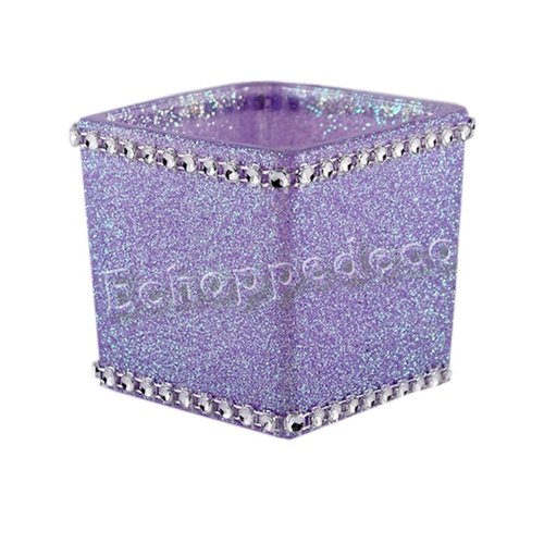Bougeoir verre carré pailleté violet fluo strass argent