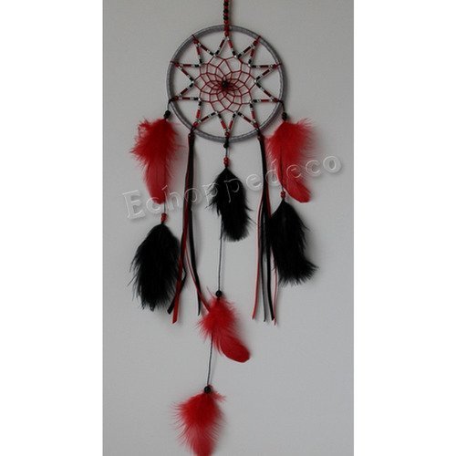 Attrape rêves rouge, argenté et noir tressé perles vendu