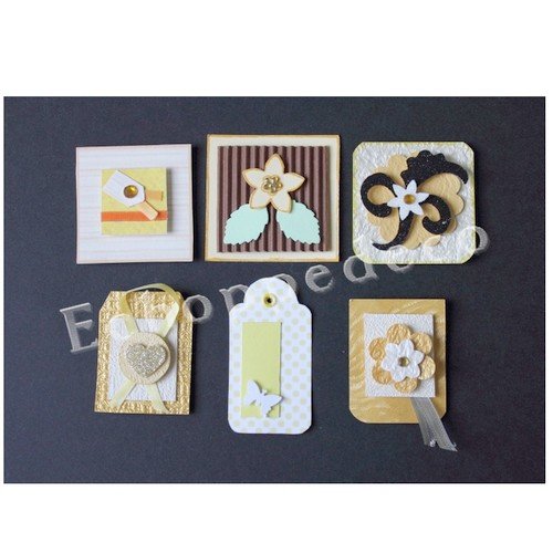 Lot 6 embellissements scrapbooking '' ton jaune orangé ''