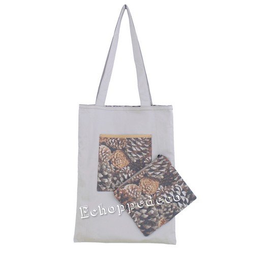 Tote bag réversible et pochette assortie beige