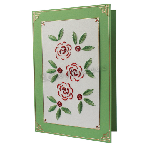 Carte brodée " roses rouge "
