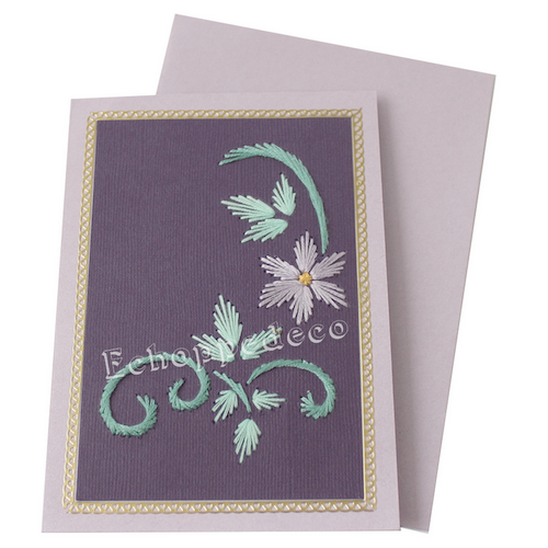 Carte brodée " fleur et arabesques "