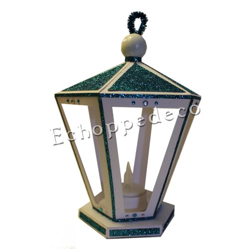 Décoration noël  lanterne " turquoise blanche "