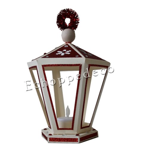 Décoration noël  lanterne " rouge ivoire "