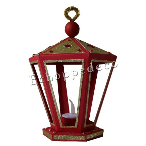 Décoration noël  lanterne " rouge et or "