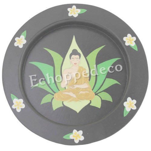 Plateau bois rond  " bouddha assis en posture de lotus "