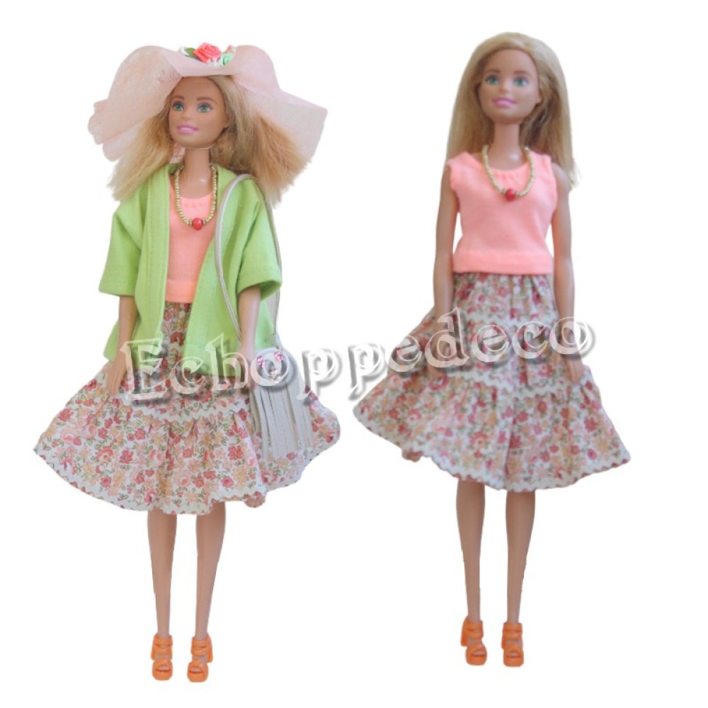 Barbie Vêtements Outfit - Jupe violette, haut rose, sac à main et collier  