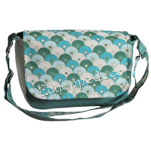 Sac besace " eventail vert bleu "