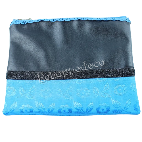Pochette " cuir et tissu  "