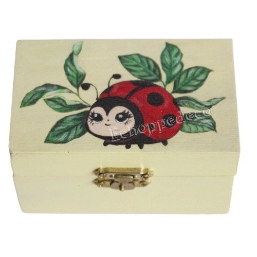 Boite rectangle " coccinelle sur feuilles"