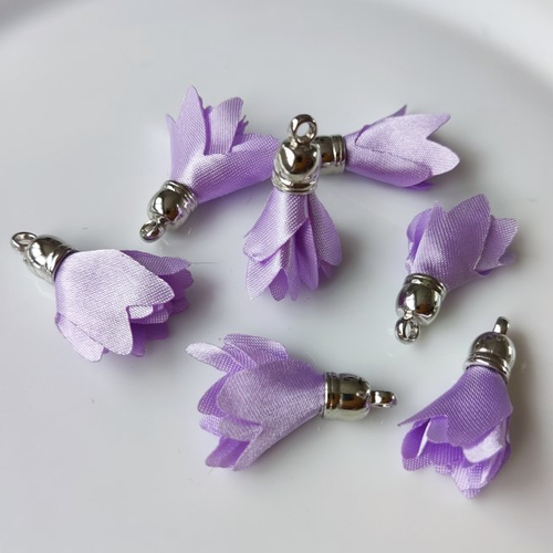Lot 2 pompons lilas en tissu acrylique forme tulipe fleur