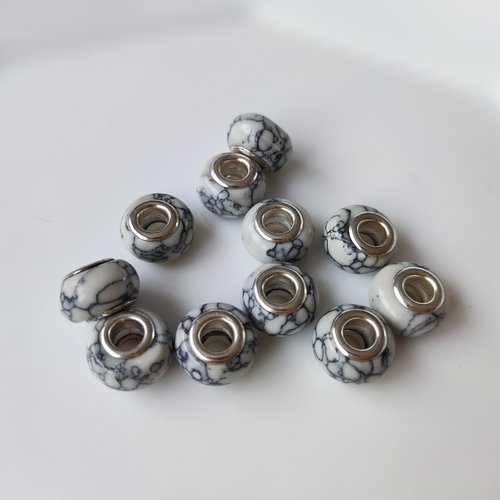 Perle européenne en verre blanc gris