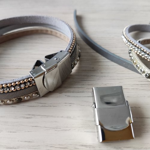 Kit bracelet en cuir gris doré et strass