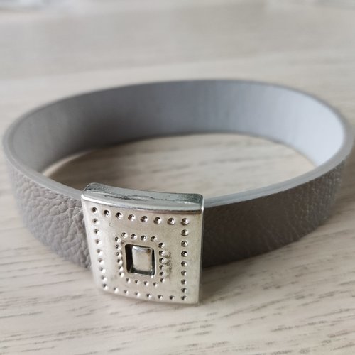 Kit bracelet en cuir plat 2cms gris
