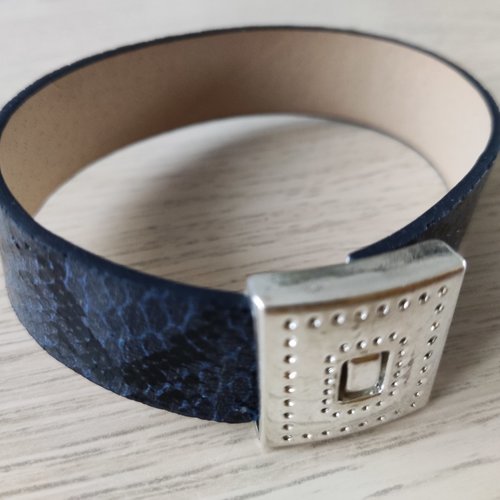 Kit bracelet en cuir plat 2cms bleu