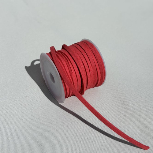 1 m cordon plat 3 mm rouge fraise  en suédine