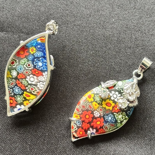 01 pendentif style millefiori avec strass acier inoxydable