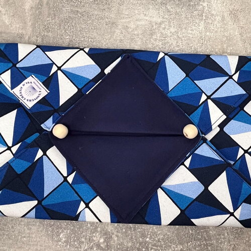 Housse en tissu pour boîte à mouchoirs – coton bleu marine et motifs géométriques – fait main, idée cadeau déco maison