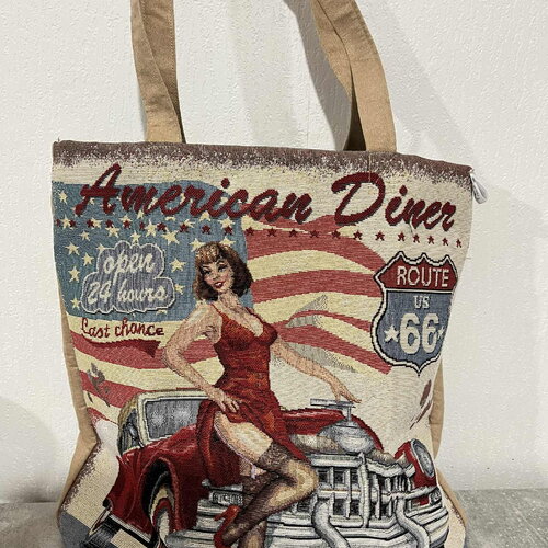 Grand cabas vintage - pin-up blonde– sac american diner 50’s – style rétro rockabilly - l'univers créatif d'isa