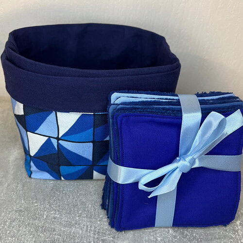 Lot de 2 panières en tissu et 8 lingettes démaquillantes bleues - brumes d'azur