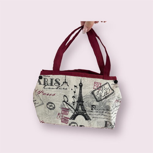 Sac àmain transformable en mini cabas -motif paris la vie est belle- unique - l'univers créatif d'isa
