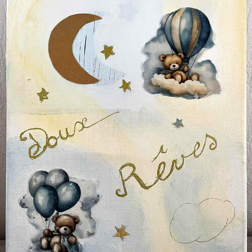 Tableau peint sur toile technique mixte 24x30 doux rêves azela